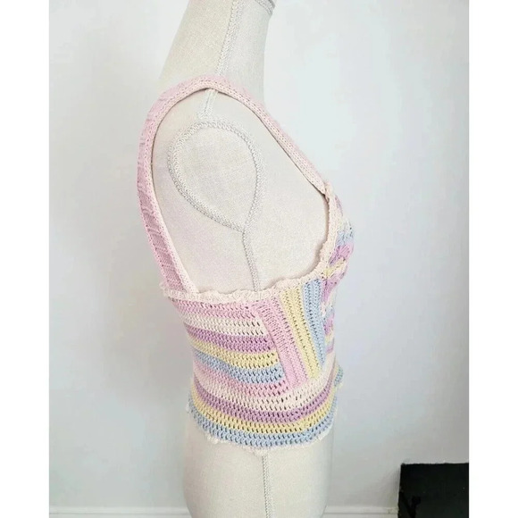 Zara Pastel Rainbow Crochet Knit Sleeveless Y2K 90s Crop Top Tank Cami M - Picture 6 of 9